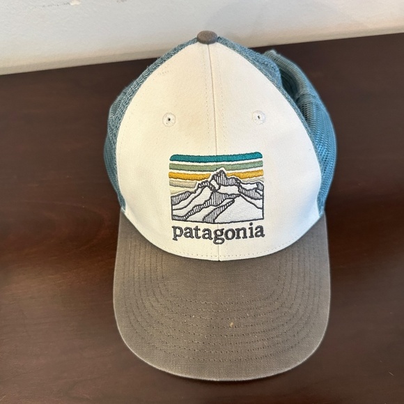 Patagonia Hat Mountain Patch Logo Blue Gray White Outdoor Trucker Cap Nature - Picture 3 of 9